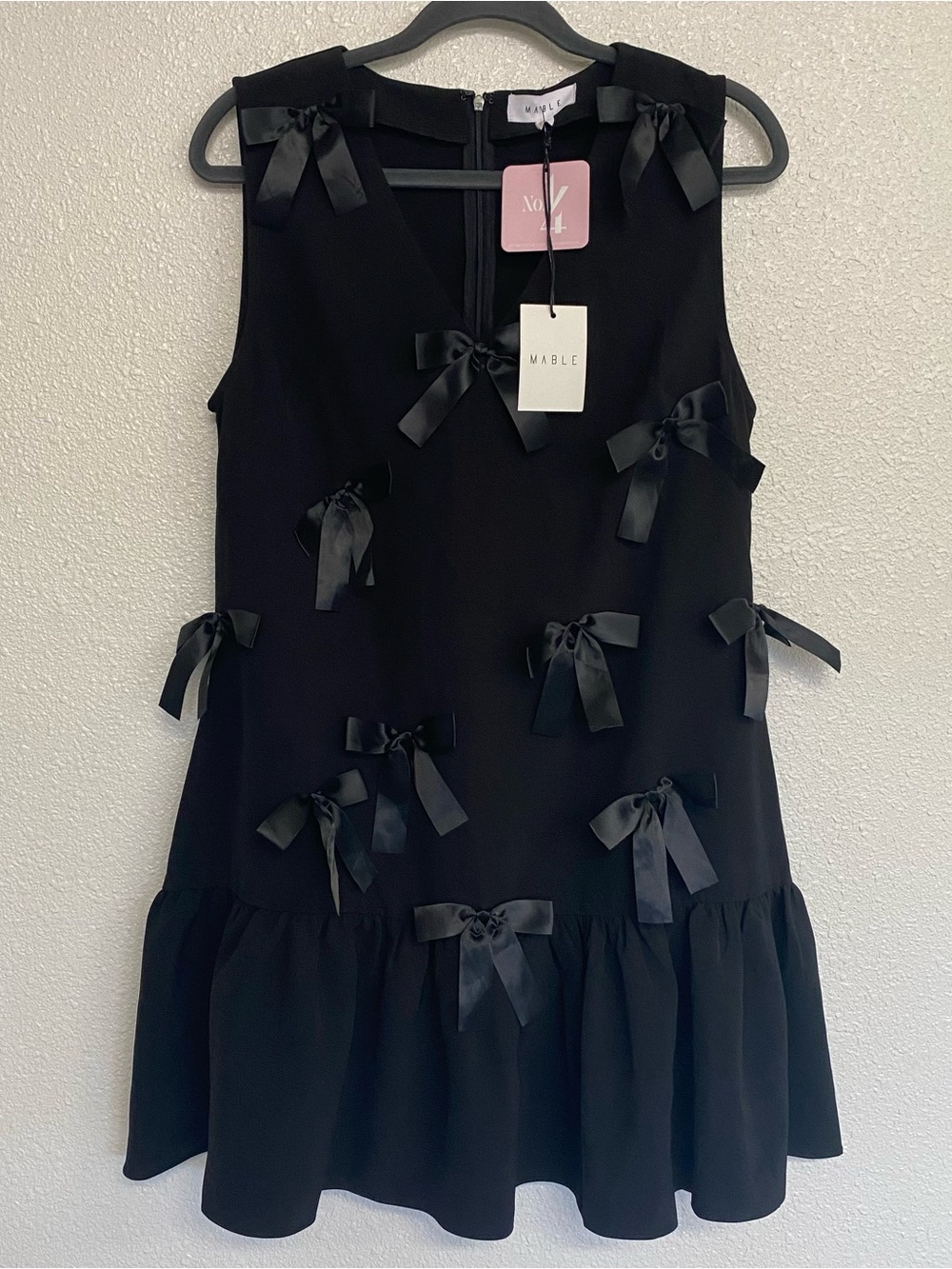 Mabel New Size Large Black Francesca Satin Bow Embellished Sleeveless Mini Dress - Picture 6 of 14